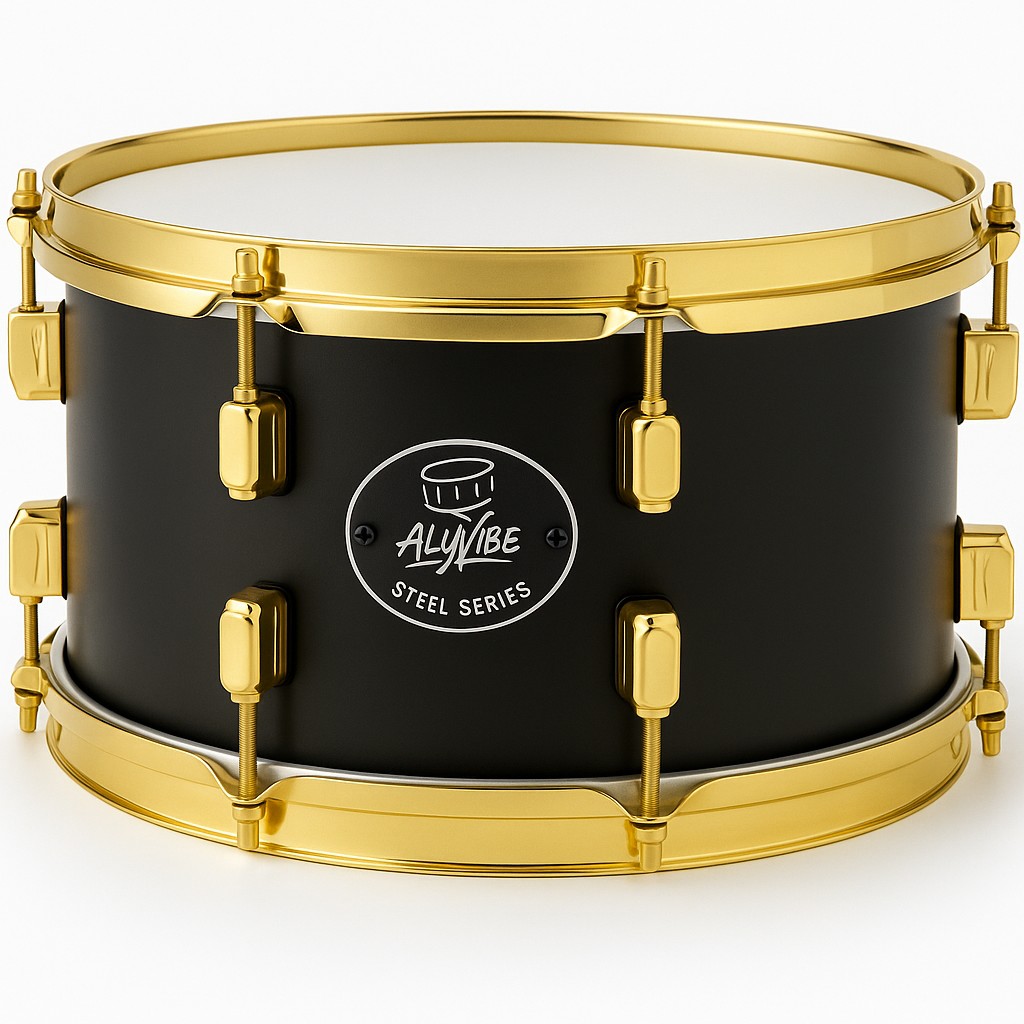 AluVibe Steel Series - rullante nero satinato con cerchi dorati